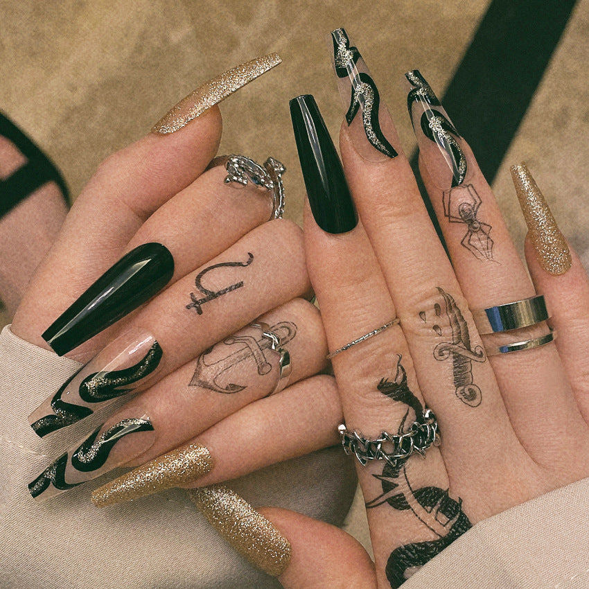 Fashion  nail Wearable Fake Nails Pattern Glitter Manicure European and American Nail Nail Sticker Finished Detachable Nail Tip Patch Ballet Nail