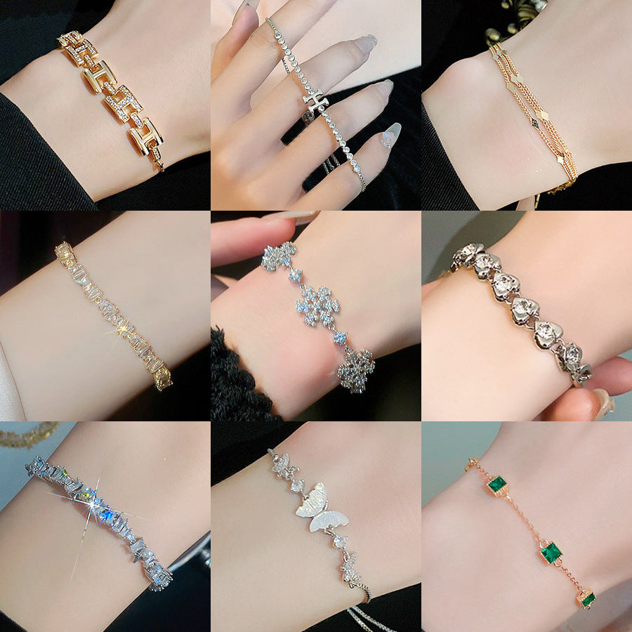 锆石花朵手链女网红手镯学生闺蜜韩国简约ins小众设计个性手饰品