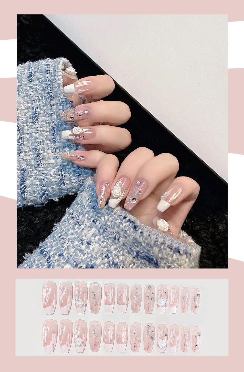 Fashion  nail Wearable Nail Sticker Camellia Wear Nail Polish Nail Shaped Piece Removable Nail Patch Finished Product Y40