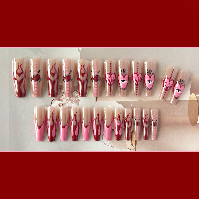 爱心火焰穿戴甲眼睛图nails 跨境美甲片外贸假指甲长芭蕾美甲贴片