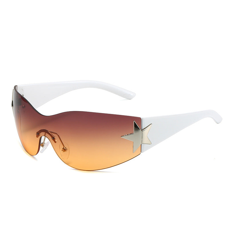 Women's fashion glasses 新款连体无框墨镜 欧美潮流弧形个性太阳镜时尚骑行户外眼镜批发