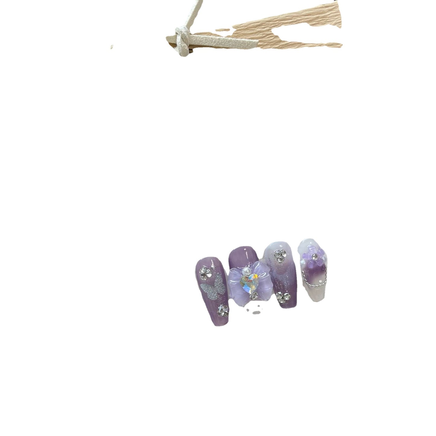 (reusable nail)(Hand-made) Wear Nail pure Hand-made Purple Star Clear Fairy Wind Iris Patch Diamond Nail Beauty (reusable)