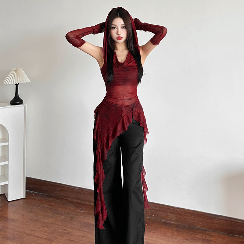 Free shipping   new women's clothing solid color slim street fashion hooded sleeveless gauze top tops