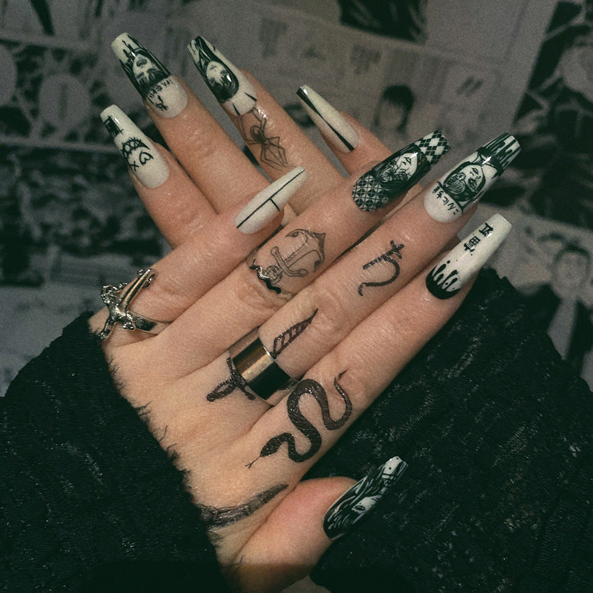 Fashion  nail European and American Wearable Fake Nails Cartoon Wansheng Nail Nail Sticker Finished Detachable Nail Tip Patch Ballet Nail W8