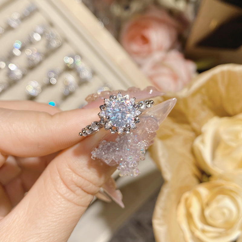 山茶璨若星河婚戒系列 镀18K金镶璀璨火彩3A锆 INS百搭活口戒指女