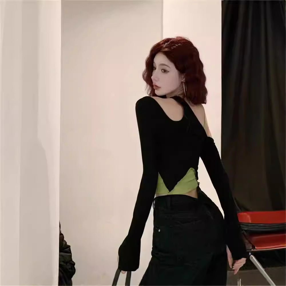 Free shipping   Cool girls and hot girls wear sweet and spicy tops ins jazz girl group pure desire style slim T-shirt women's clothing design sense niche tops