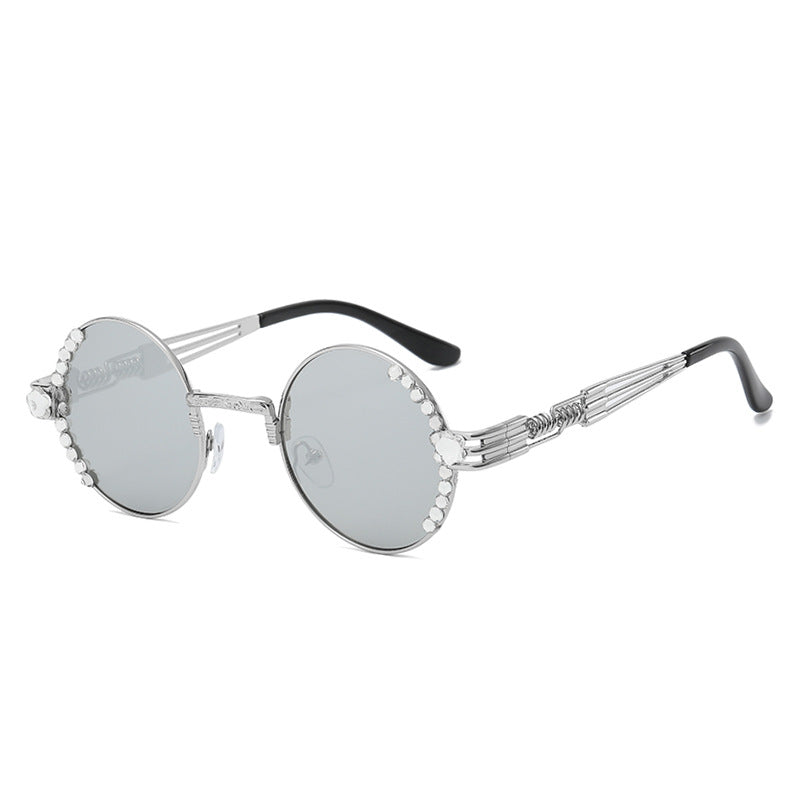 Women's fashion glasses 欧美跨境网红抖音潮款太阳镜女士开车遮阳墨镜个性圆框镶钻眼镜