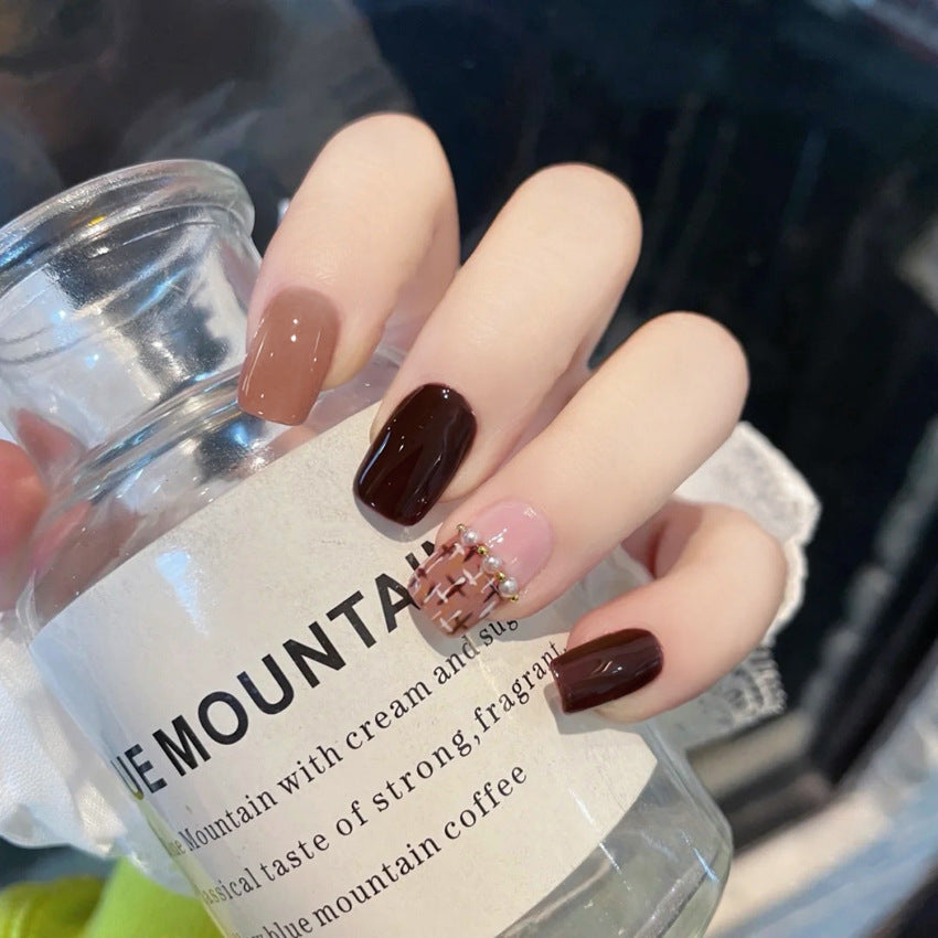 Fashion  nail Autumn and Winter Classic Style Simple Nige Milk Coffee Finished Nail Beauty Wear Fake Nails Removable Nail Tip Wear Armor X83