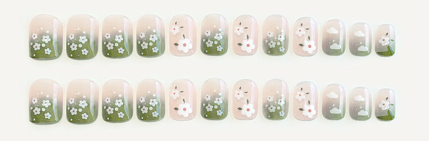 Fashion  nail Long Island Iced Tea Wear Nail Fresh Green Spring Small Flower Nail Stickers Wear Nail Fake Nails A17