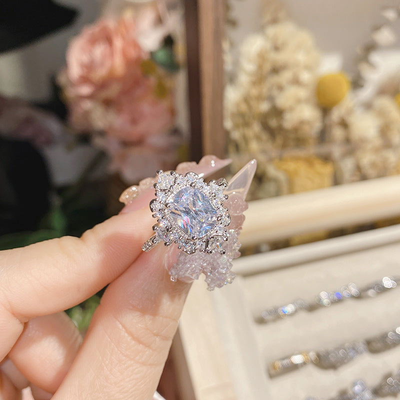 山茶璨若星河婚戒系列 镀18K金镶璀璨火彩3A锆 INS百搭活口戒指女