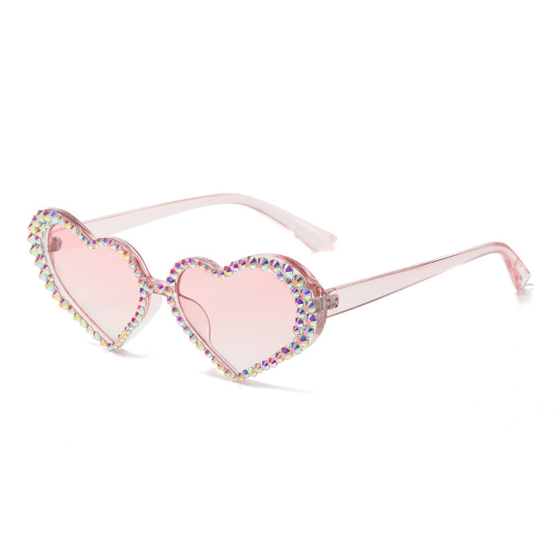 Women's fashion glasses 欧美跨境镶钻太阳镜 爱心女士潮流眼镜婚纱影楼街拍装饰墨镜