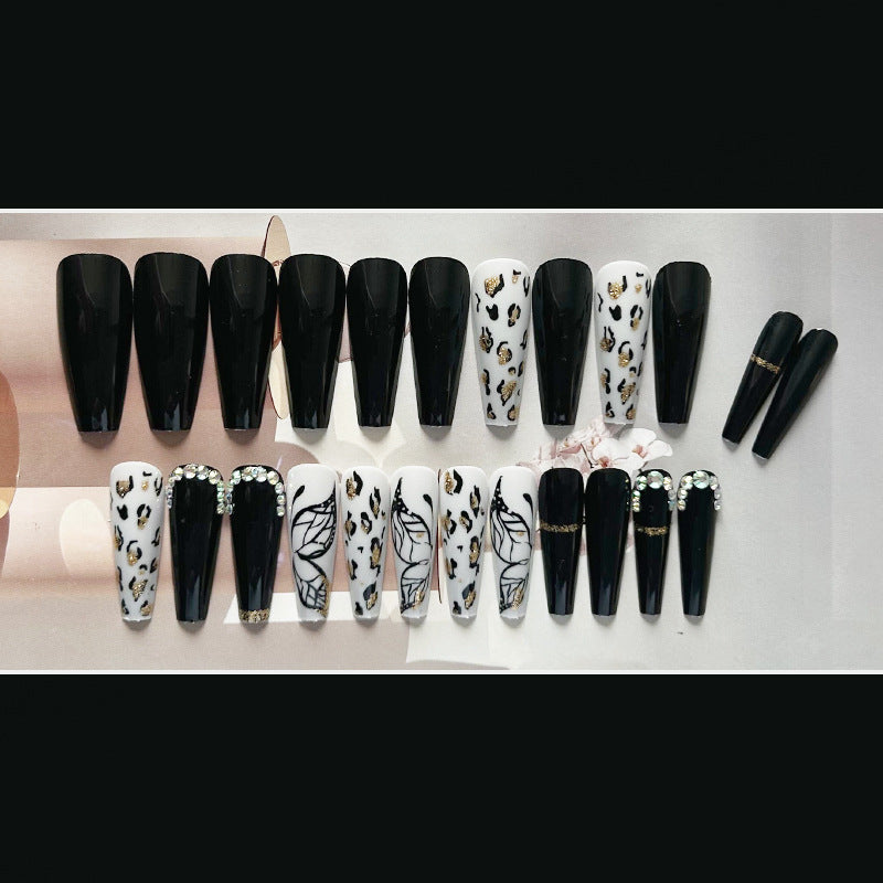 闪钻豹蝶穿戴甲蝴蝶nails 黑色跨境美甲片外贸假指甲长甲美甲贴片