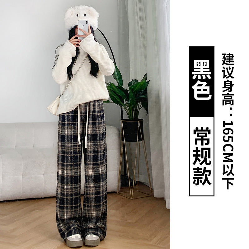 Free shipping  fashion style plaid casual pants women's dopamine wear design sense wide-leg thin straight trousers pants