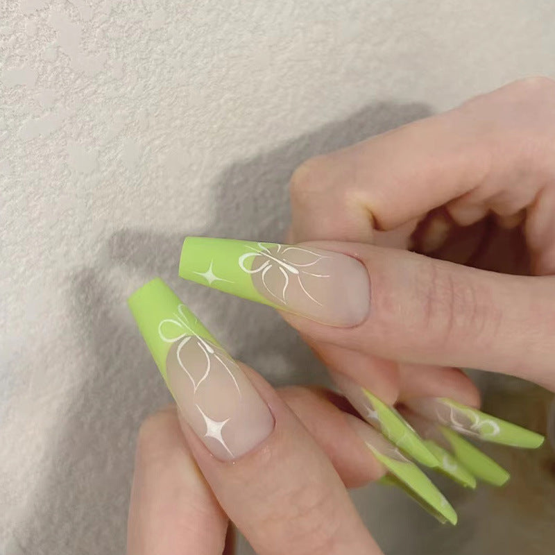 芥绿蝴蝶穿戴甲不规则nails 跨境美甲片外贸假指甲长芭蕾美甲贴片