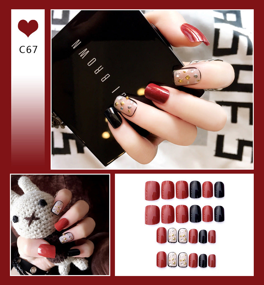 Fashion  nail Internet Celebrity Fake Nail Patch Wear Armor Finished Product Nail Tip Nail Stickers Removable Nail Patch Removable Nail Rhinestone-Sticking