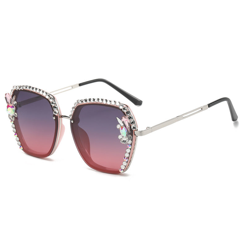 Women's fashion glasses 女士镶钻太阳镜2023新款欧美跨境大框墨镜女防紫外线显脸小素颜