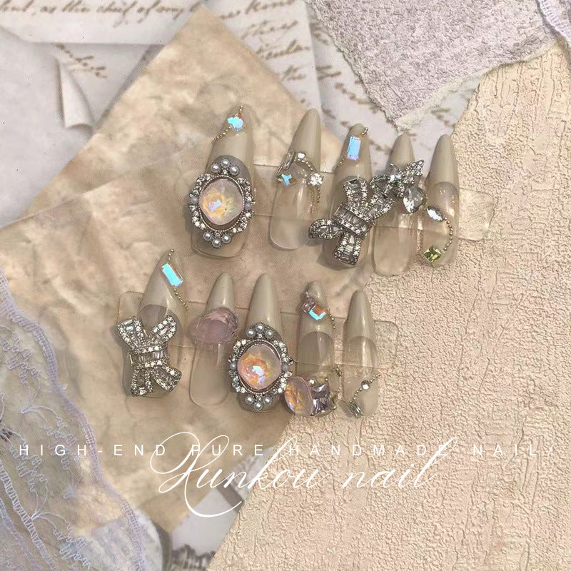 (Hand-Made Nail) Purple White Heavy Industry Secret Garden Flash Pink Diamond Pearl Sequins Hand-Worn Nail Beauty Ins Style Disassembly