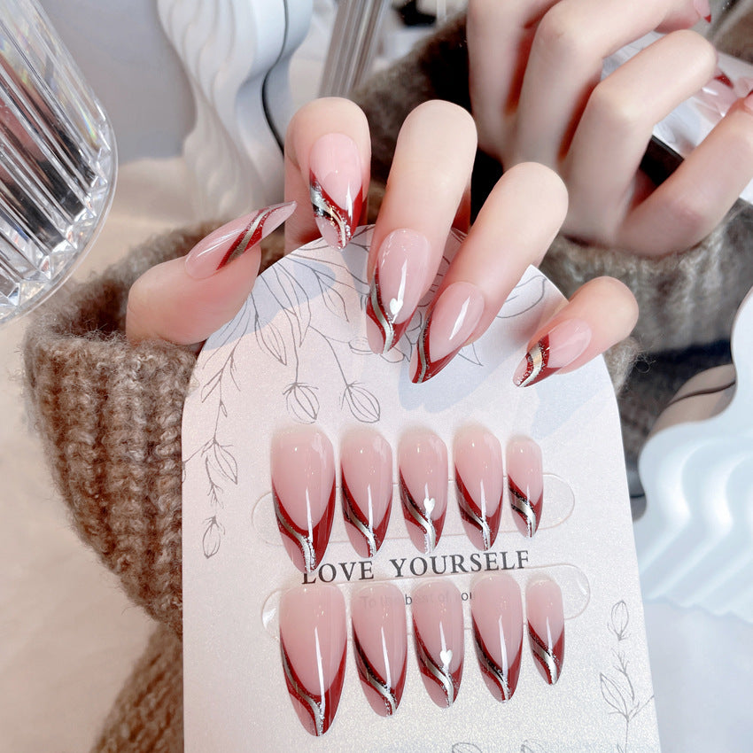 Fashion  nail European and American Simple Almond Nail Curve Nail Sticker Foreign Trade Cross-Border Wear Nail Fake Nail Patch Wholesale A59