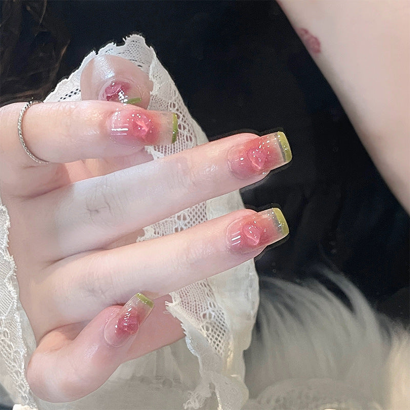 爱心腮红穿戴甲法式指甲贴片立体美甲片短假指甲美甲贴片成品甲片
