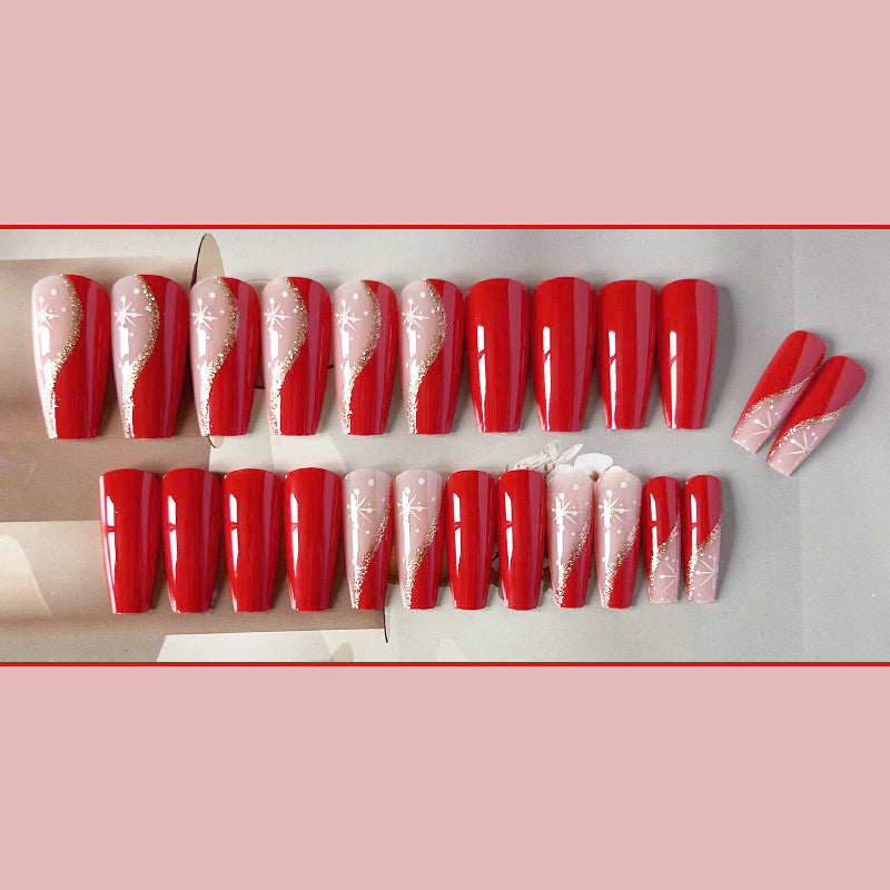 红闪雪花穿戴甲蝴蝶nails 新年跨境美甲片外贸假指甲长甲美甲贴片