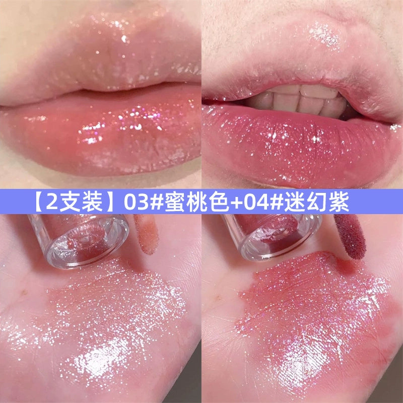 爆闪口红唇釉镜面唇彩细闪透明水光唇蜜亮片口红叠加唇露