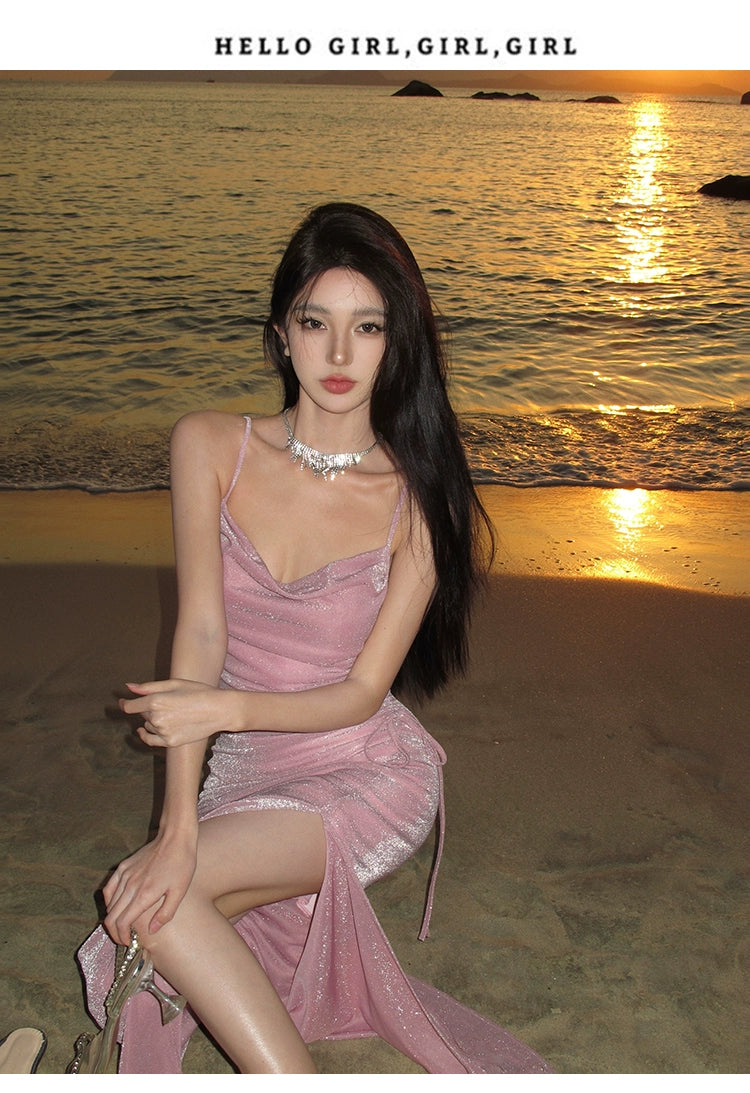 Fashion women's wear Seaside Holiday Beautiful Small Skirt High Sense French Style Temperament Ladies Annual Meeting Dress Sling Dress 2024