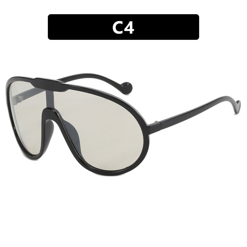Women's fashion glasses 蛤蟆太阳眼镜2023新款欧美大框一体式太阳镜跨境户外防风墨镜街拍