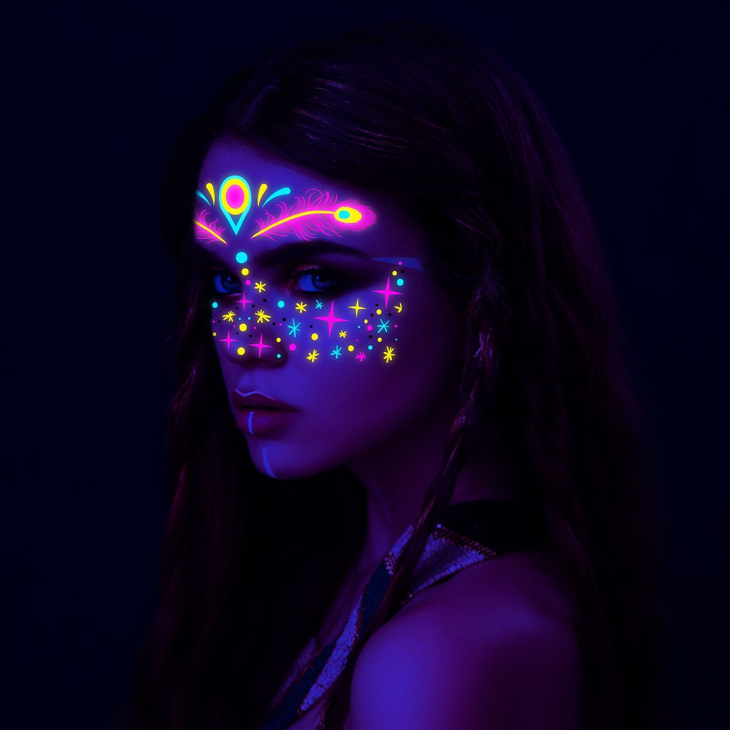 Free shipping Tattoo Hot Selling European and American New Nightclub Masquerade Neon Fluorescent Face Pasters Waterproof Music Festival Luminous Tattoo Stickers