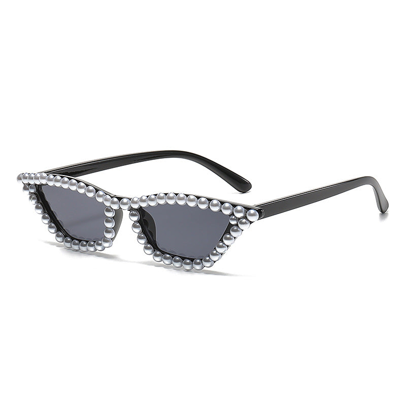 Women's fashion glasses 新款镶珍珠猫眼太阳镜跨境时尚华丽女士舞会眼镜欧美炫酷拍照墨镜