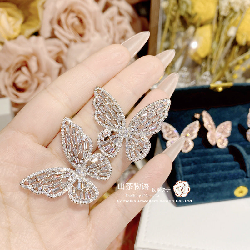 Camellia夸张锆钻开口蝴蝶套装女 镀金强保色个性ins小众设计指环
