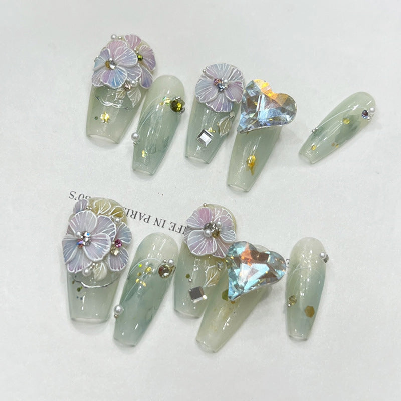 (Hand-Made Nail) Purple White Heavy Industry Secret Garden Flash Pink Diamond Pearl Sequins Hand-Worn Nail Beauty Ins Style Disassembly