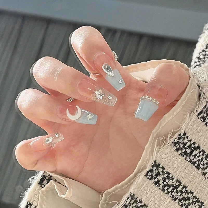 (Hand-made nail) French nail armor long black small fragrance simple white high-grade sense nail piece bride pregnant woman finished product.