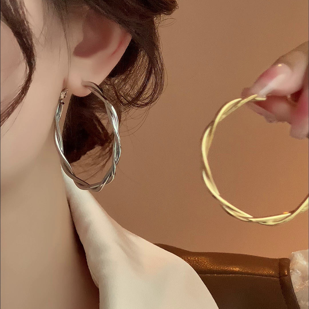 银针缠绕麻花耳环欧美小众冷淡风气质耳圈高级感时尚百搭耳饰批发