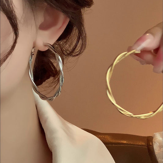 银针缠绕麻花耳环欧美小众冷淡风气质耳圈高级感时尚百搭耳饰批发