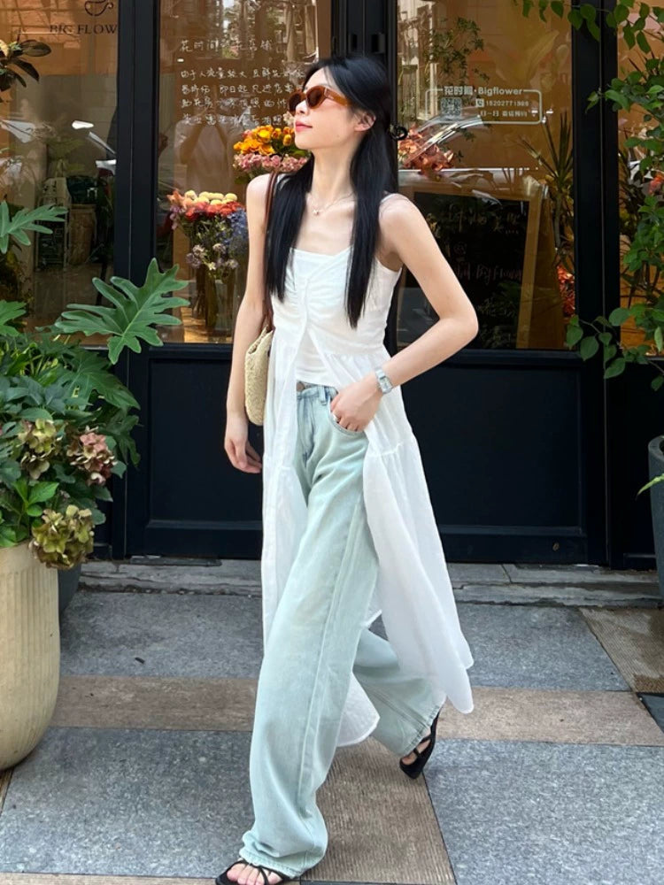 Fashion women's wear New American Style Bandage Dress Atmosphere Girls' Summer 2024 Mid-Length White High-End Beach Vest Dress