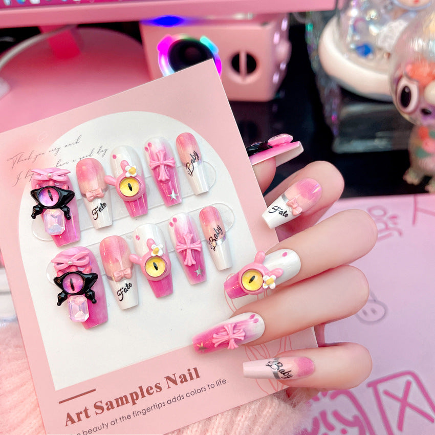 Fashion  nail Dopamine Little Devil Finished Nail Beauty Wear a Little Monster Cross Detachable Fake Nails A56
