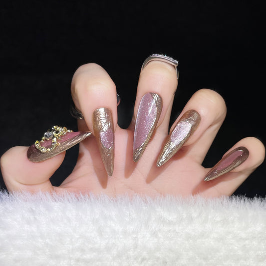 (reusable nail)Daughter and celebrity gentle Buqilatifeng manicure Crystal cat's eye in autumn and winter wearing a long hand-made detachable.