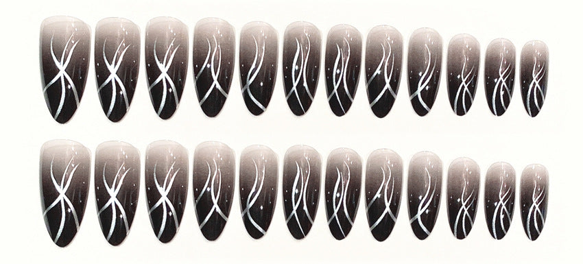 Fashion  nail European and American Nails Fashion Elegant Corrugated Color Flash Nail Beauty Gradient Pointed Fake Nails Hot Girl Wear Nail W15