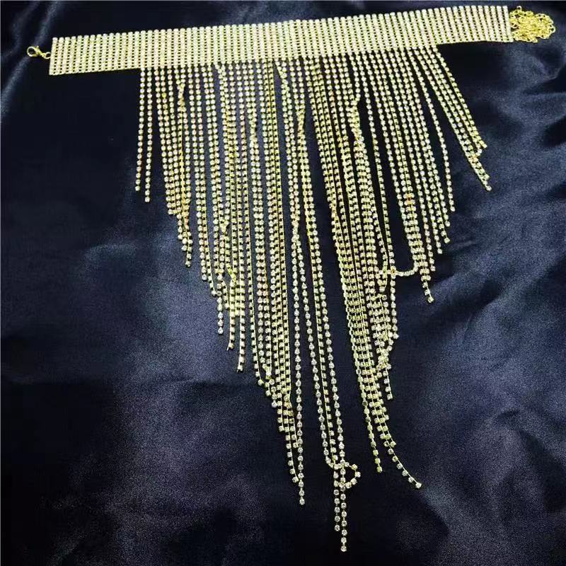 Fashion jewelry Europe and the United States selling long tassel necklace shiny rhinestone exaggerated necklace nightclub new factory direct supply wholesale.