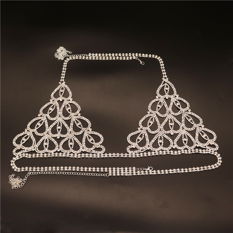 Fashion Jewelry Cross border Explosives Sexy Body Chain Water Diamond Luxury Underwear Set Instagram Popular Nightclub Love Body Chain