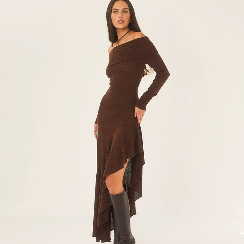 Fashion women's wear Fall 2024 New off-Shoulder Tube Top Long Sleeve Dress Hot Girl Sexy Slim Fit Slimming Hip-Wrapped Mid-Length Dress Fashion
