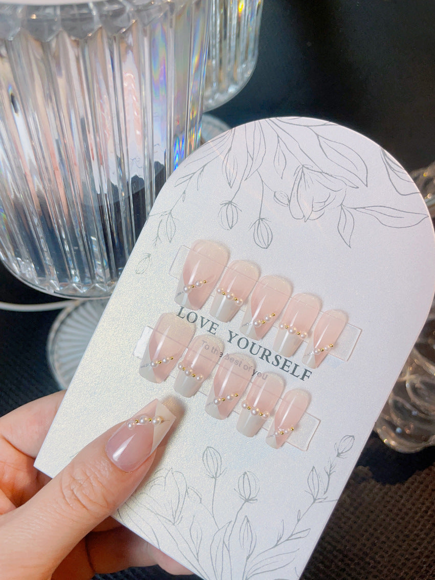 Fashion  nail New Fresh Sweet French Pearl Nail Beauty Patch Fake Nails Fresh Handmade Wear Nail Wholesale A28