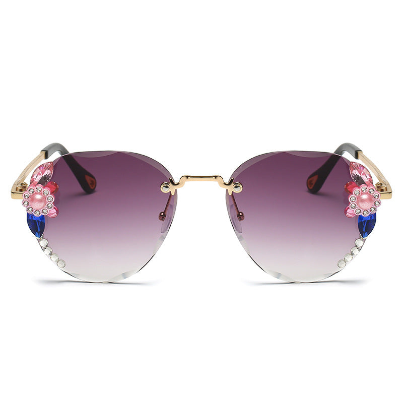 Women's fashion glasses 欧美跨境大框架水钻墨镜显瘦镶钻太阳镜网红防紫外线韩版ins潮流