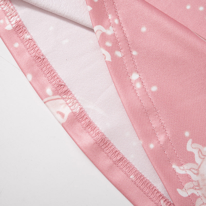 Fashion women's wear Q23pt305   Starry Sky Sun Pattern Printing High-Waist Pink Flared Pants Women's Pants Summer New