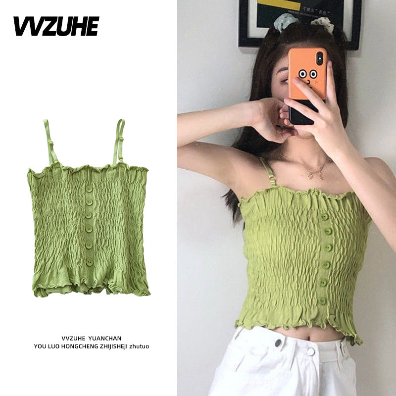 Dopamine tops Free shipping Tattoo Pink Dopamine Wear Seaside Small Suspender Female Sexy Neck Wear Vest Sweet Spicy Thai Top Spice Girl Summer