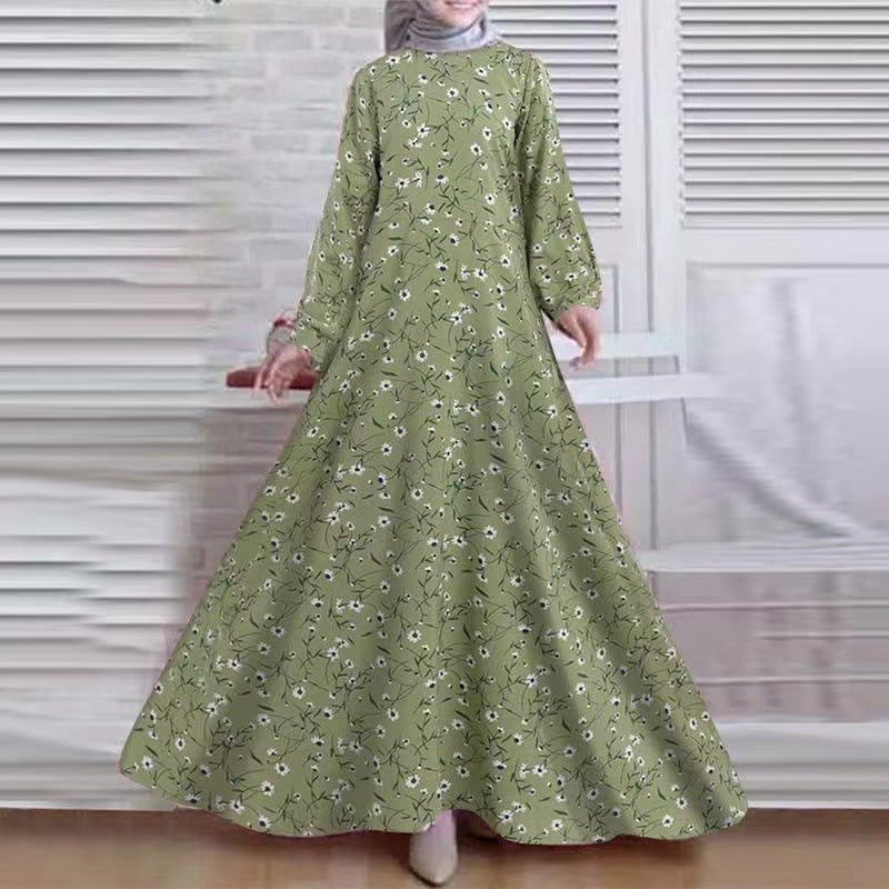 Fashion women's wear 2024Cross-Border New Arrival  plus Size Women's Robe Retro Dress Long Sleeve Loose Long Dress