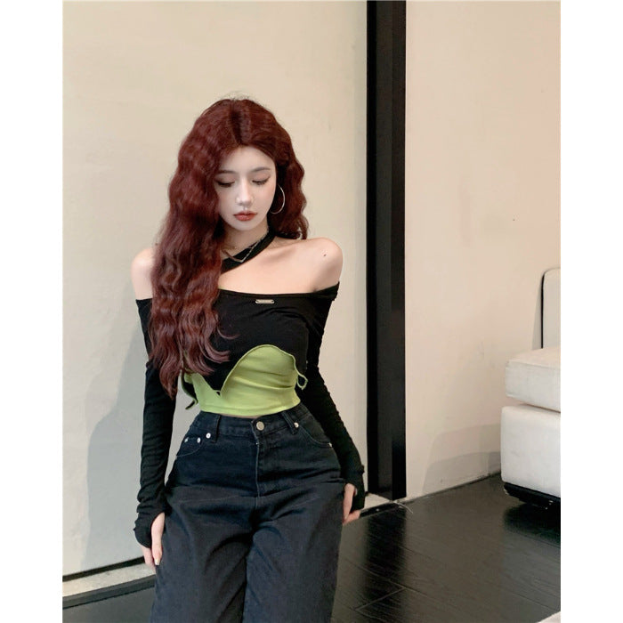Free shipping   Cool girls and hot girls wear sweet and spicy tops ins jazz girl group pure desire style slim T-shirt women's clothing design sense niche tops
