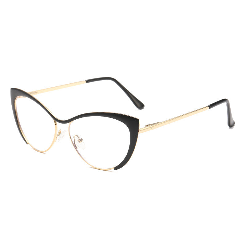 Women's fashion glasses 欧美辣妹墨镜超轻猫眼眼镜黑框女跨境素颜复古摩登防蓝光平光镜架