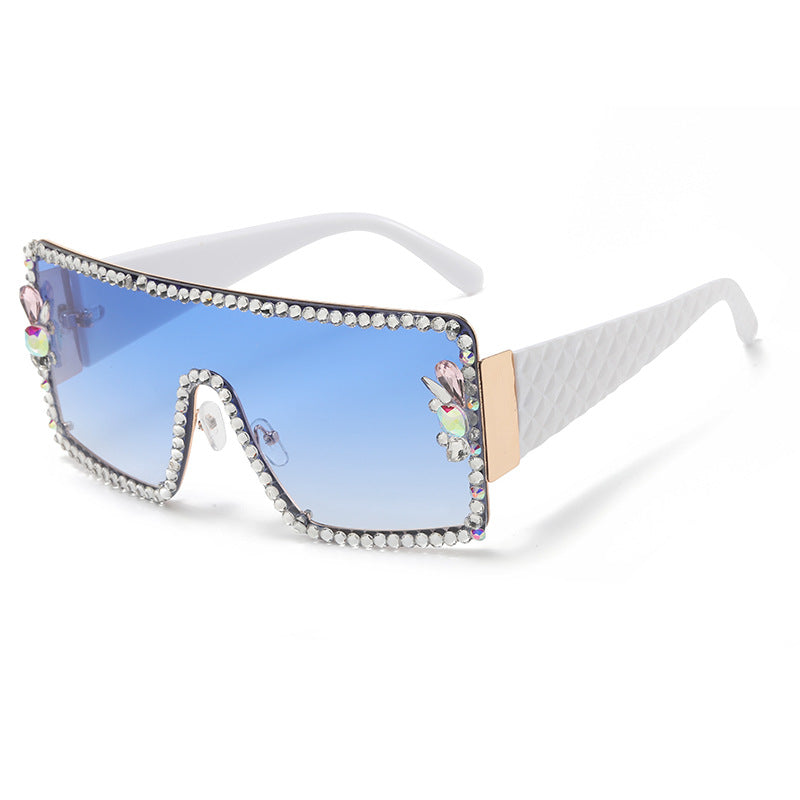 Women's fashion glasses 新款欧美大框镶钻太阳镜女防紫外线眼镜圆脸大脸显瘦影楼拍照墨镜