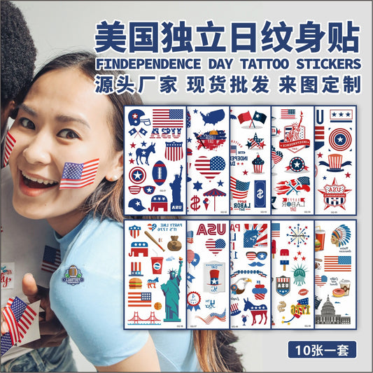 Free shipping Tattoo Cross-Border New Arrival American Independence Day Tattoo Sticker Water Transfer Disposable Temporary Flag Face Pasters Tattoo Sticker in Stock